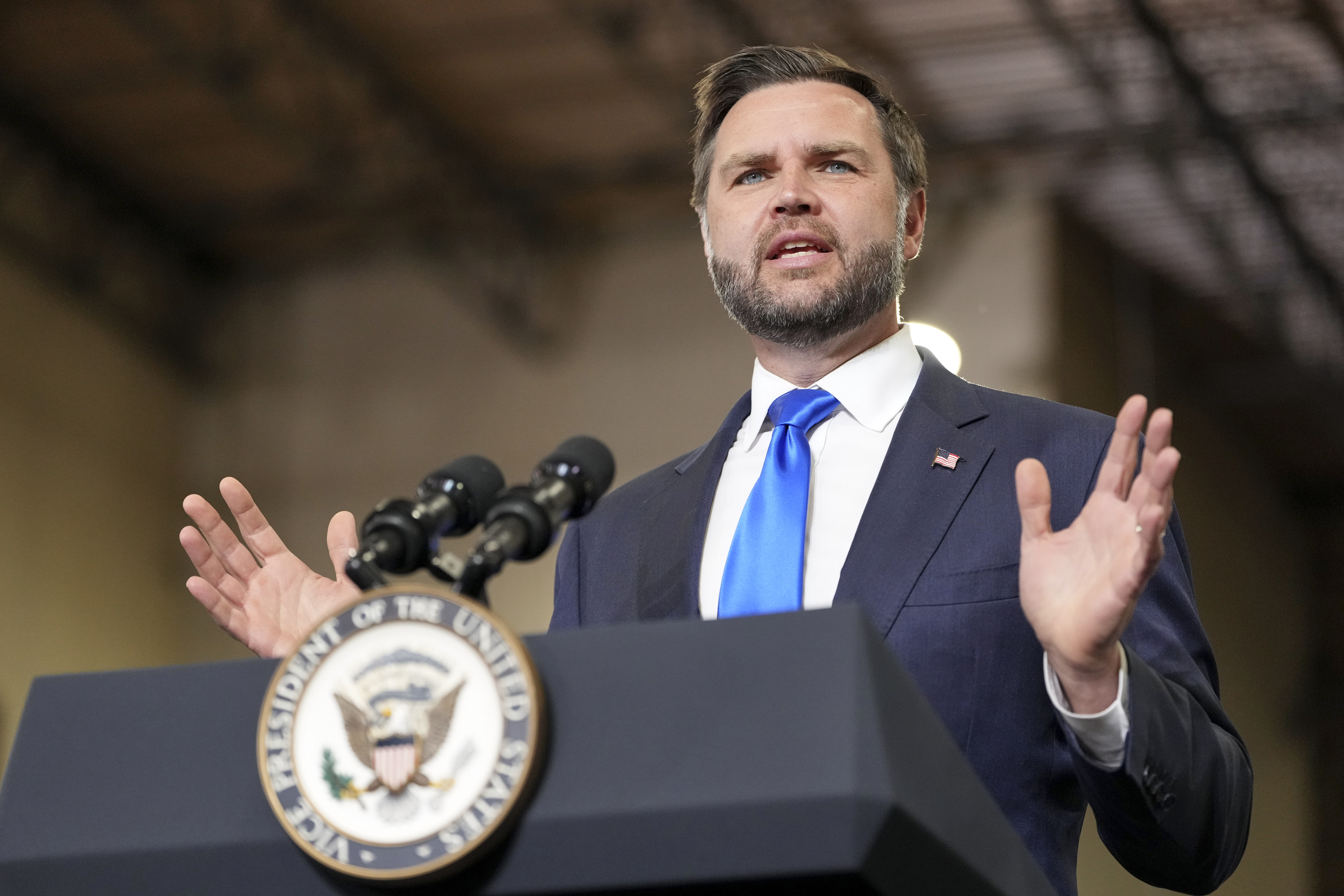 Vice President JD Vance speaks at Webco Manufacturing on Sept. 14, 2026, in Olathe, Kansas. 