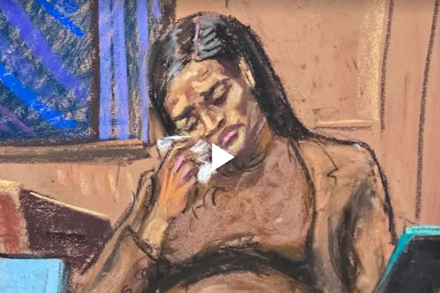 Cassie Ventura wipes away tears while testifying on May 13, 2025, in New York.