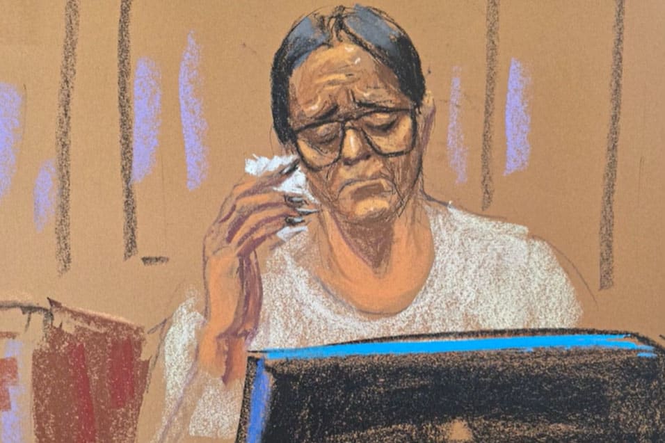 Capricorn Clark wipes away tears while testifying in the trial of Sean "Diddy" Combs in New York on May 27, 2025.