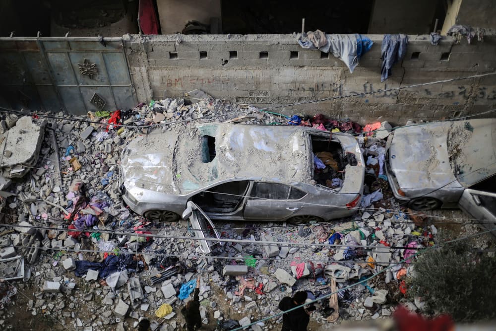 A view of destroyed cars.
