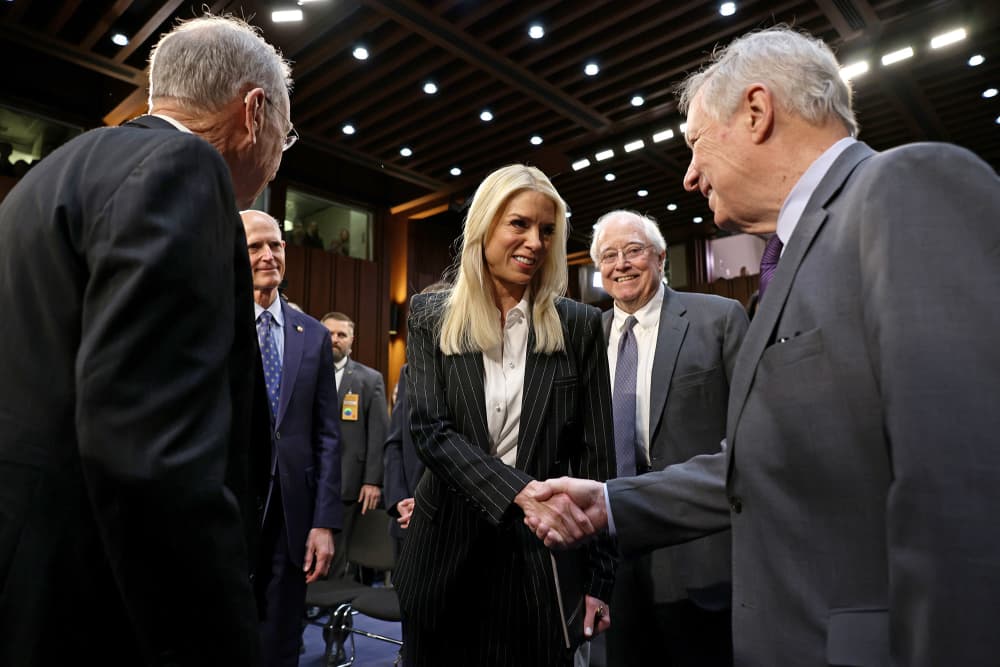 Former Florida Attorney General Pam Bondi arrives to testify before the Senate Judiciary Committee during her confirmation hearing on Jan. 15, 2025.