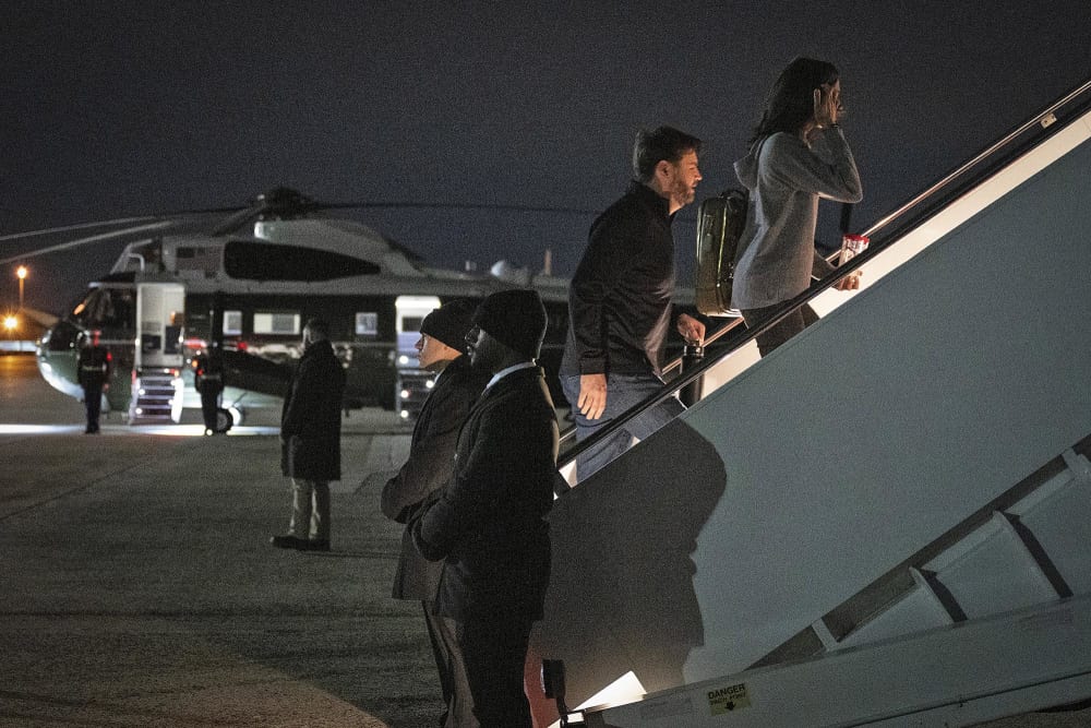 Vice President JD Vance and second lady Usha Vance board Air Force Two on March 28, 2025 at Joint Base Andrews, Md.
