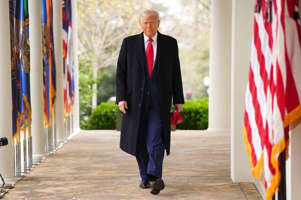 President Donald Trump arrives to speak at an event in the White House Rose Garden 