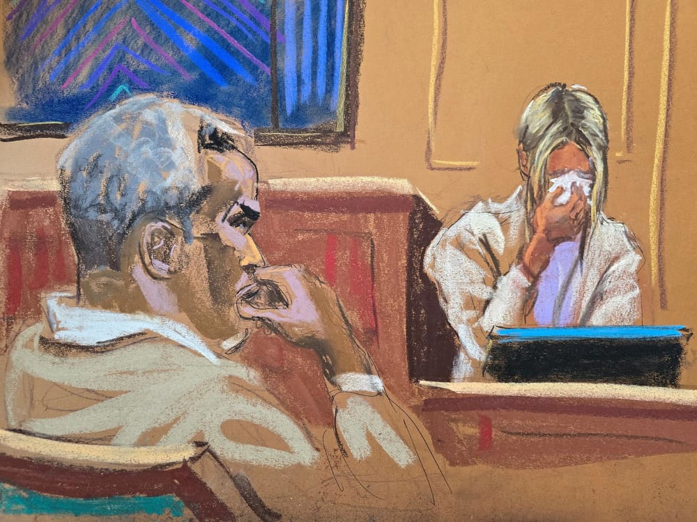 Sean "Diddy" Combs watches as witness "Mia" testifies in Combs' sex trafficking trial in New York City, New York, U.S., May 29, 2025.