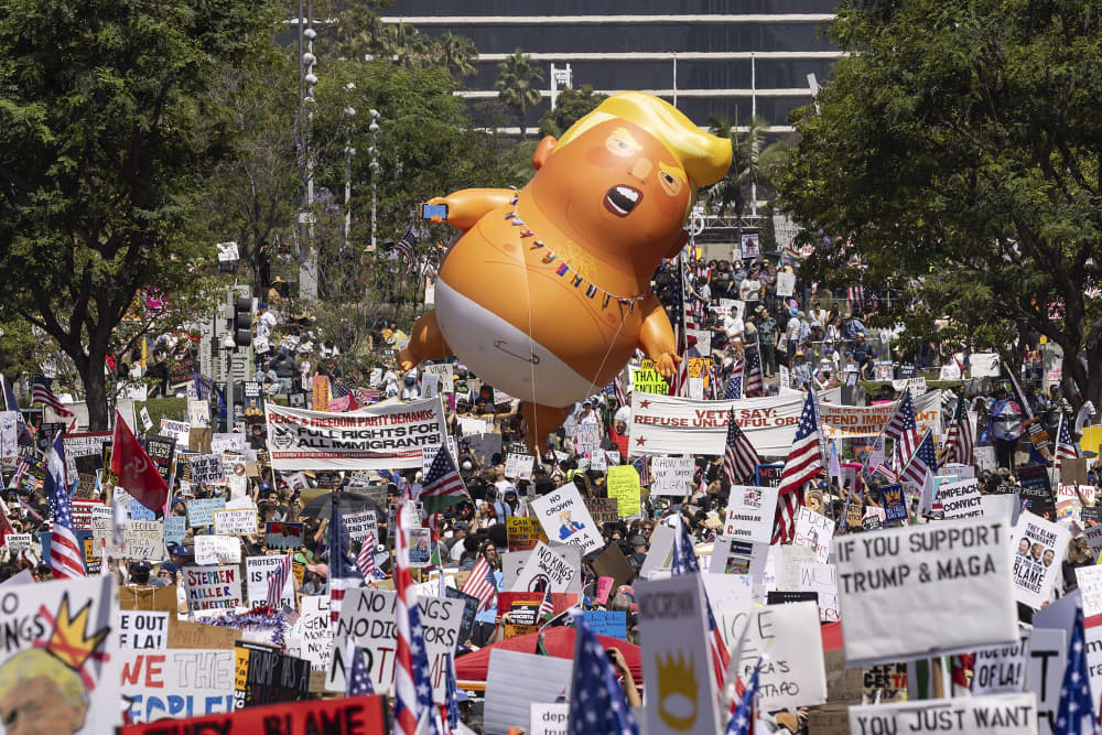 "No Kings" protest march in downtown Los Angeles.