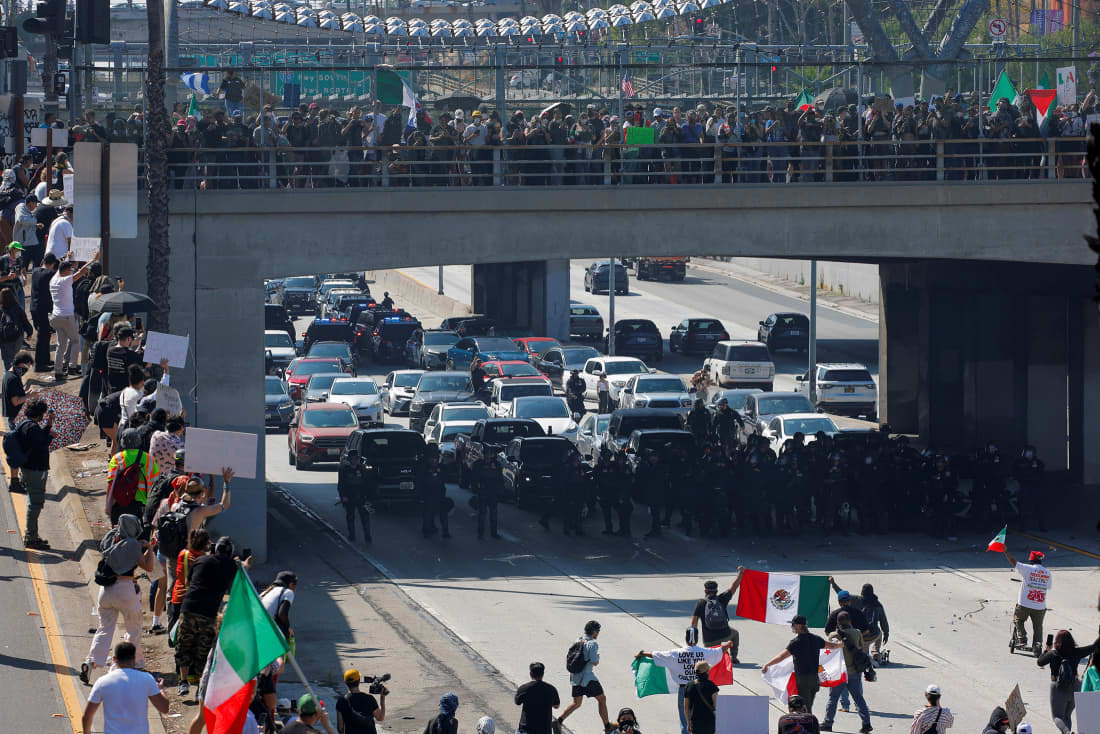 Protest following multiple detentions in downtown Los Angeles
