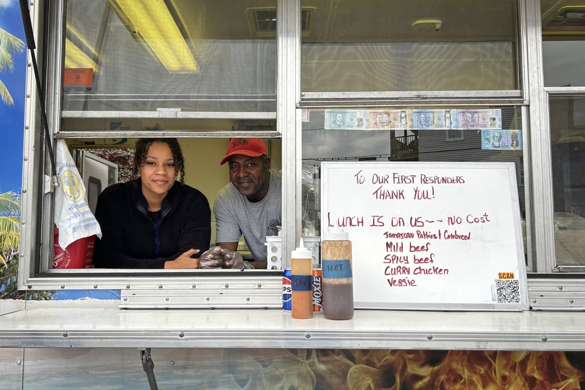 Chef Jeff Bailey and his daughter Gabriel have been offering free food to first responders from their Jamaican food truck.
