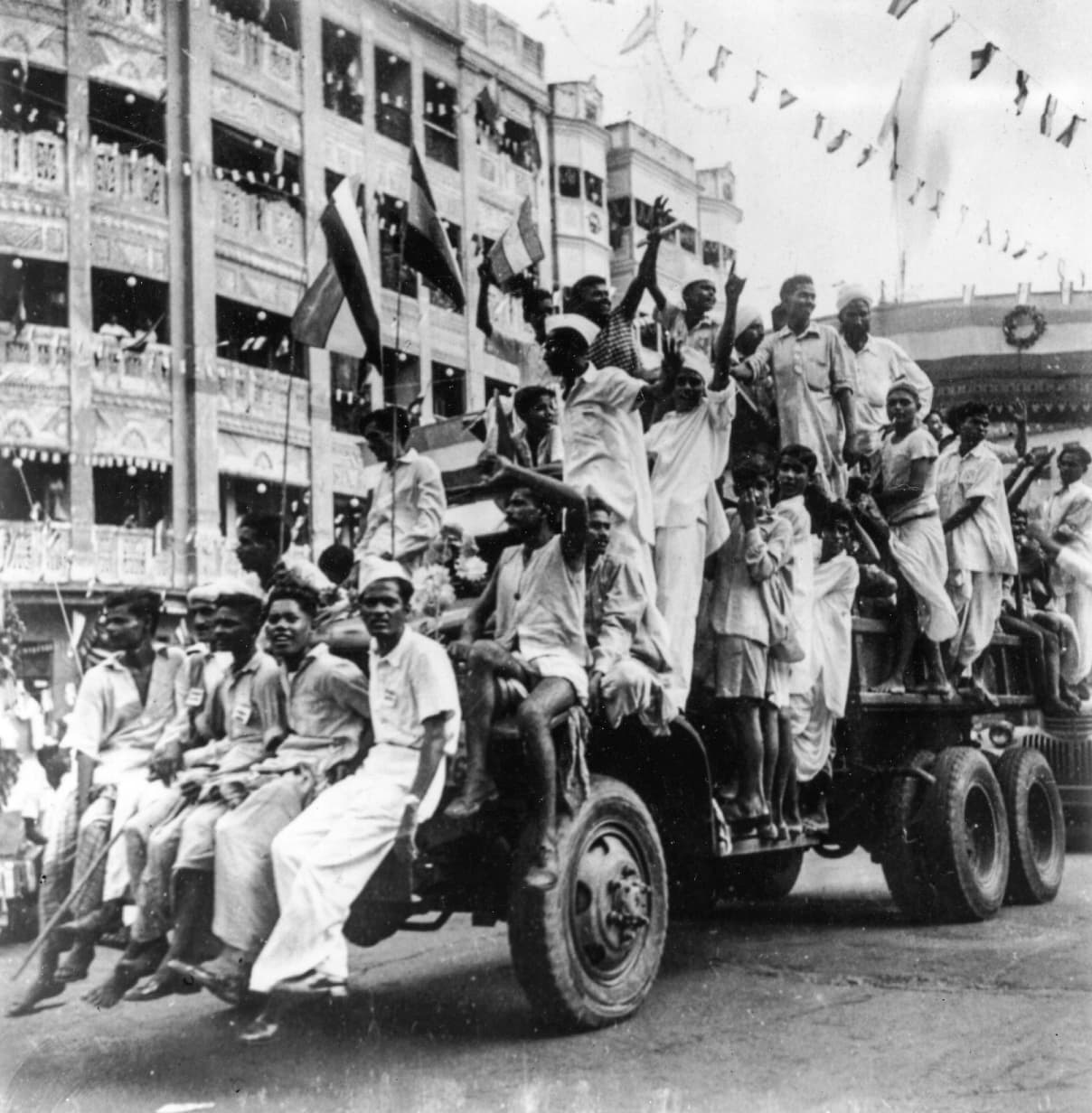 Citizens celebrate India's independence in the streets of Calcutta on Aug. 21, 1947.