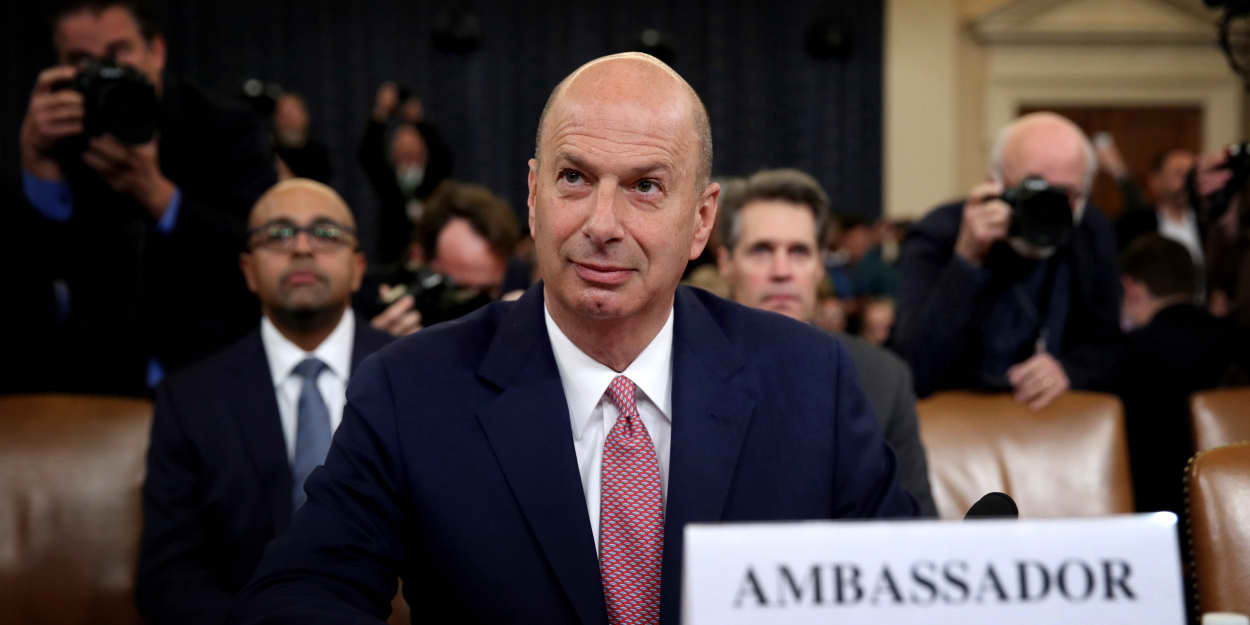 Image: Ambassador to the European Union Gordon Sondland takes his seat to testify before a House Intelligence Committee on Nov. 20, 2019.