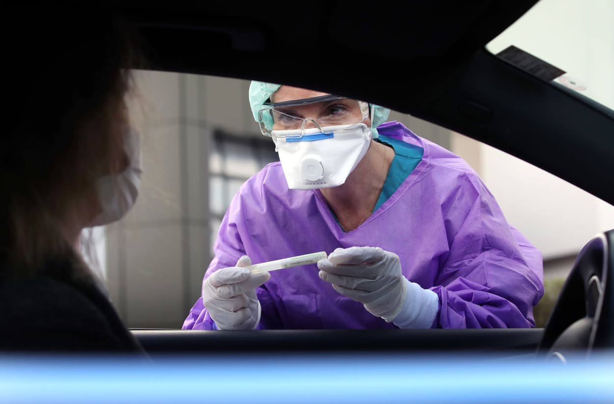 Image: Clinic Offers Drive-In Coronavirus Testing As Nationwide Infections Continue To Rise