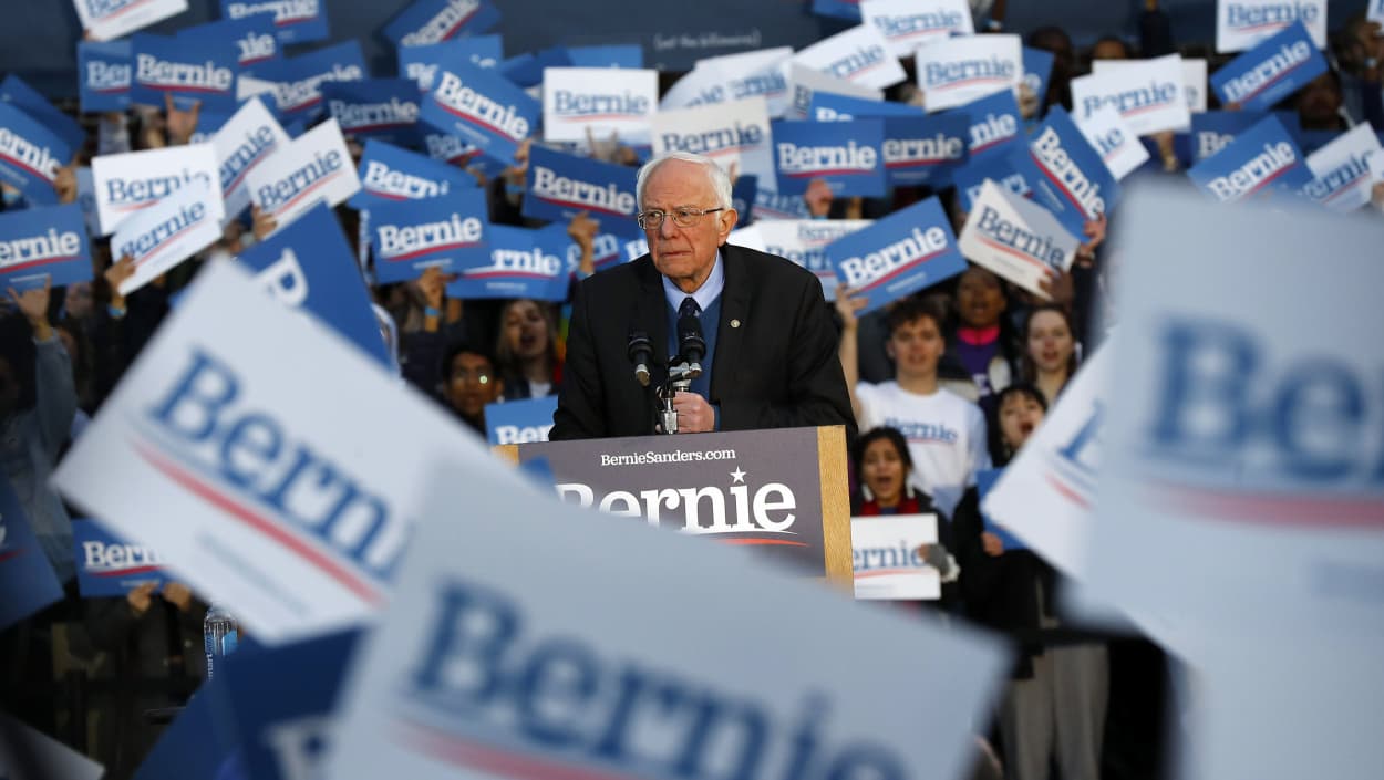 Image: Democratic presidential candidate U.S. Sen. Bernie Sanders, I-Vt., speaks during a campaign rally at the University of Michigan in Ann Arbor, Mich