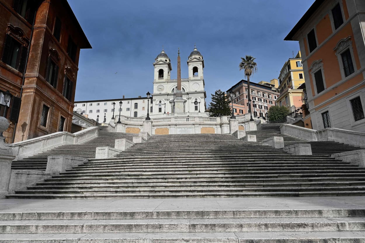 Image: The deserted Spanish Steps by the Trinita dei Monti church in central Rome