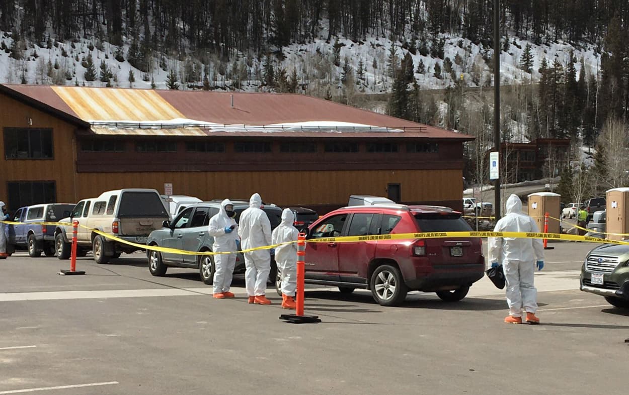 Image: Members of the Colorado National Guard help out at a coronavirus drive-up testing station in Telluride, Colorado.