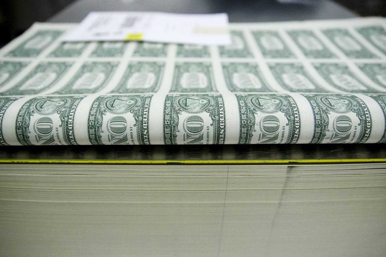 Operations At The Bureau Of Engraving And Printing As The $1 Bill Is Printed