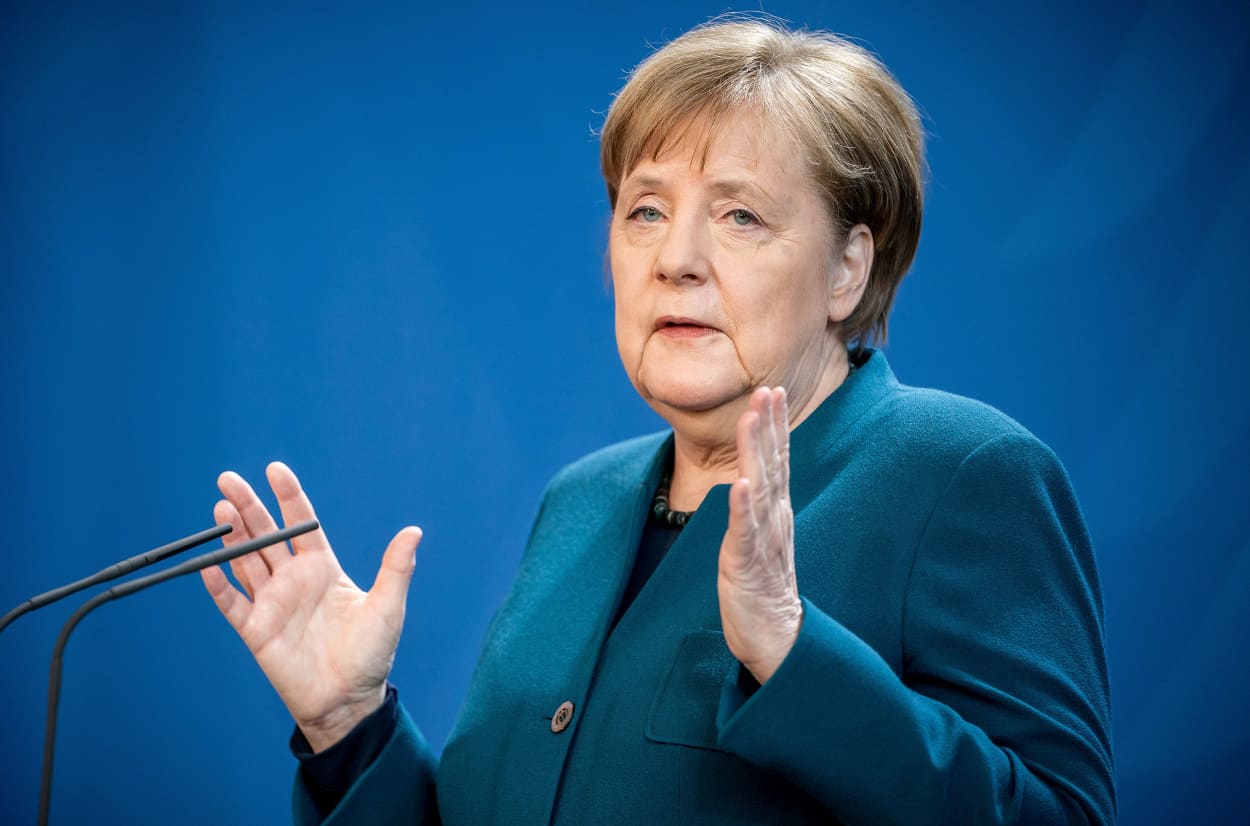 Image: German Chancellor Angela Merkel on March 22.