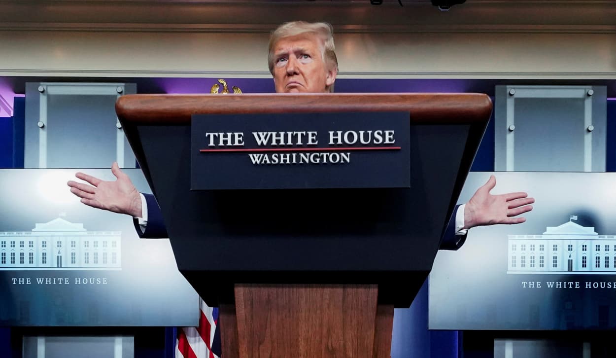 Image: U.S. President Trump leads the daily coronavirus task force briefing at the White House in Washington