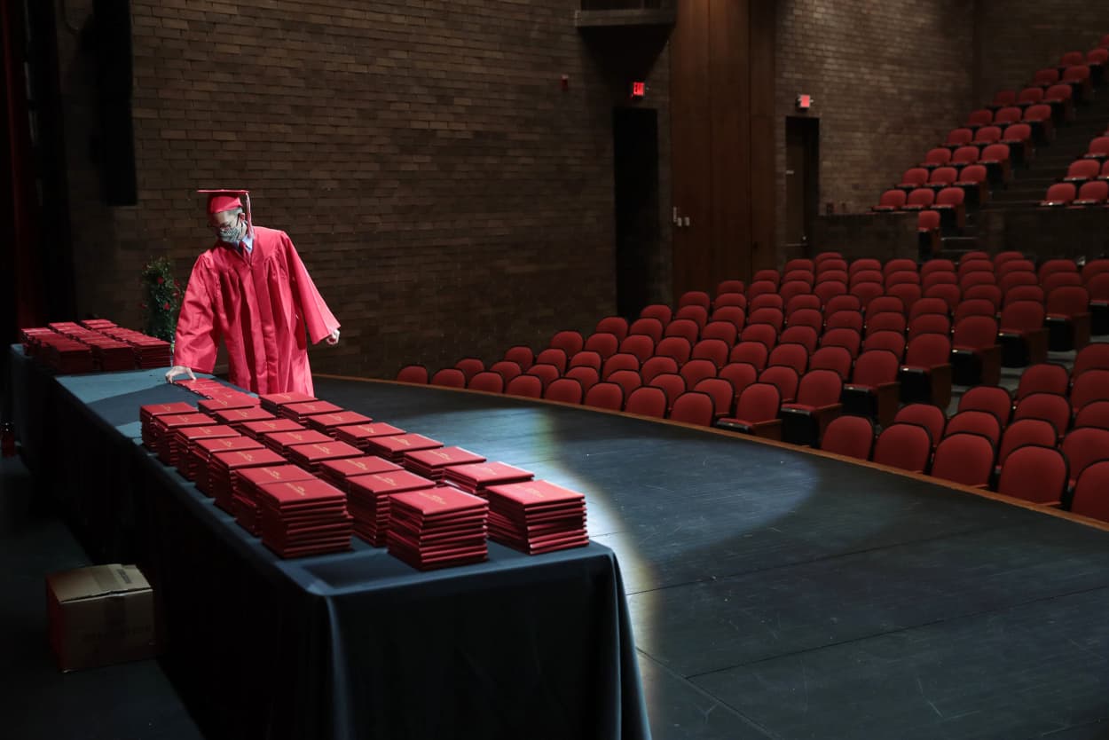 Image: Illinois High School Holds Socially Distanced Graduation During Coronavirus Pandemic