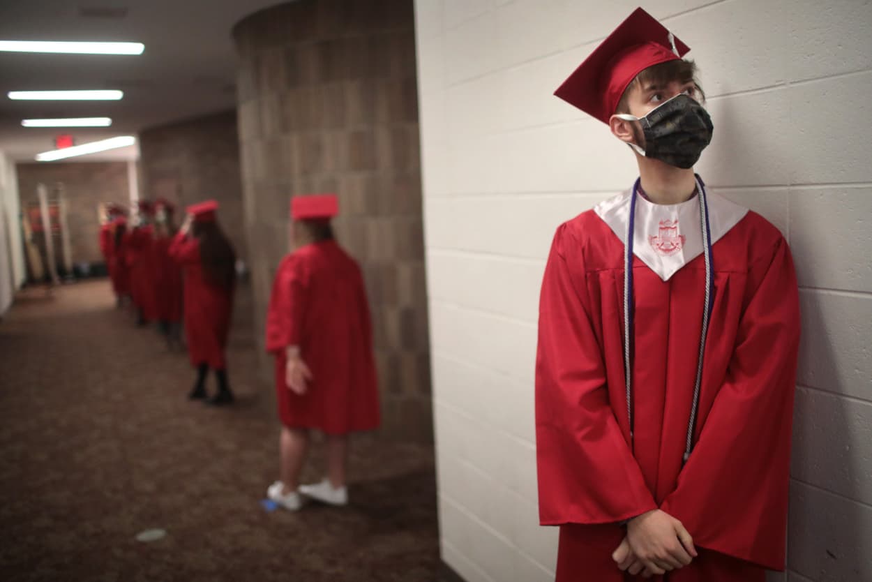 Image: Illinois High School Holds Socially Distanced Graduation During Coronavirus Pandemic