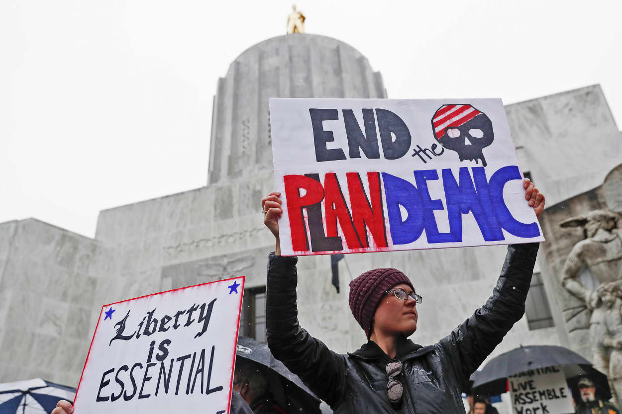 Image: Protestors Rally At Oregon State Capitol Against Stay-At-Home Order