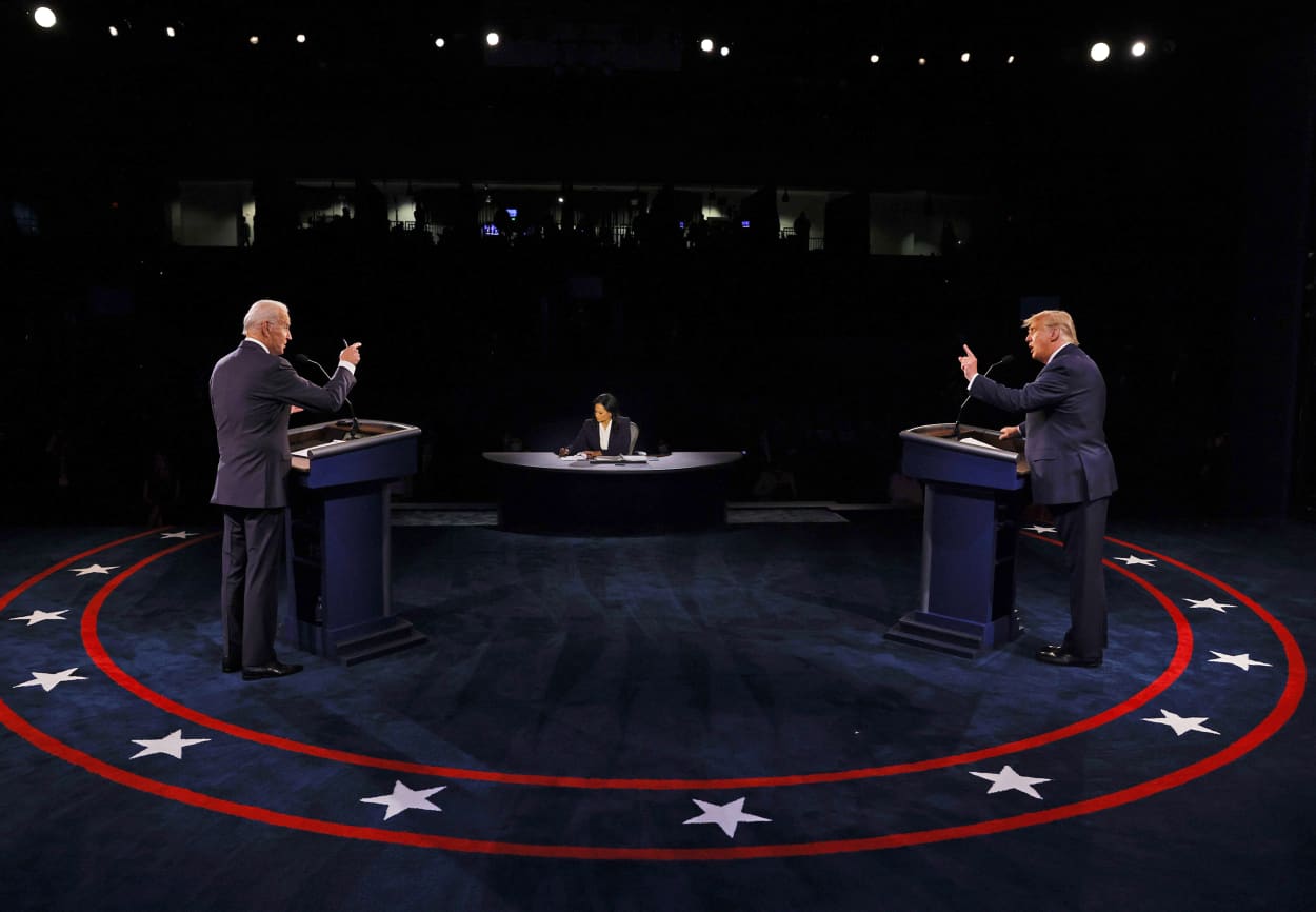 President Donald Trump and Democratic presidential nominee Joe Biden at the final presidential debate at Belmont University on Oct. 22, 2020 in Nashville, Tenn.