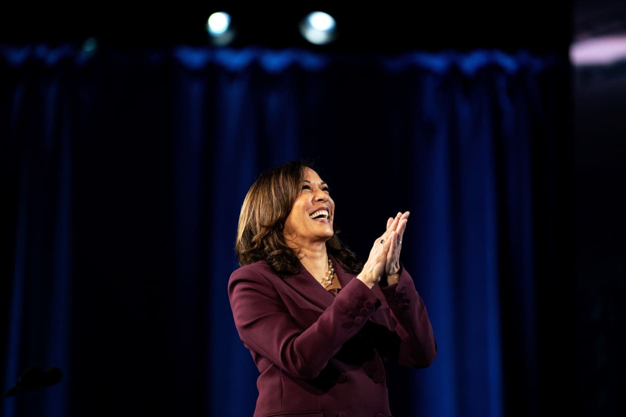 Image: Kamala Harris accepts the Democratic nomination for Vice President in Wilmington, Del., on Aug. 19, 2020.