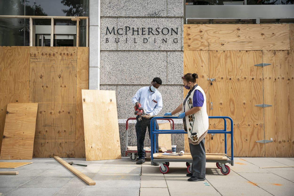 Image: Businesses Around White House In D.C. Board Up In Anticipation Of Election Night Unrest