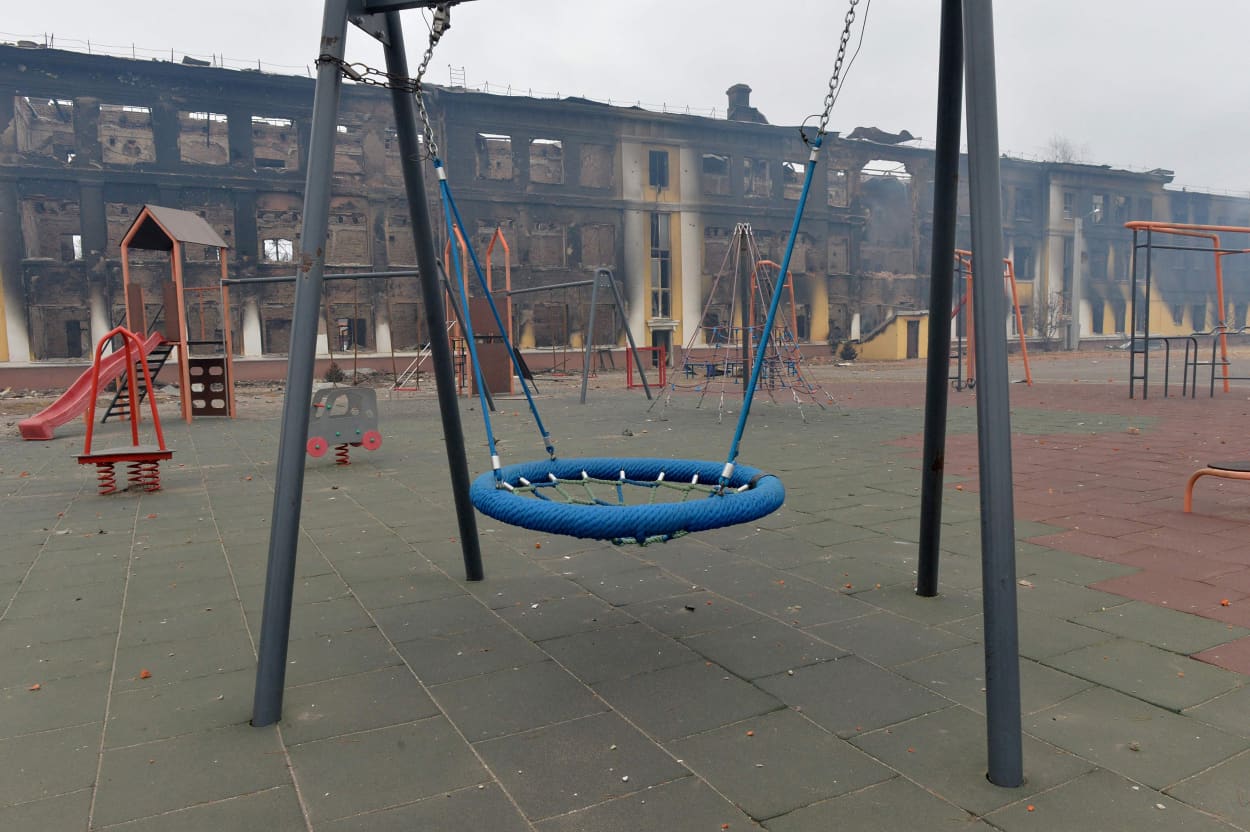 A school destroyed as a result of fighting not far from the center of Kharkiv, Ukraine, on Feb. 28, 2022.
