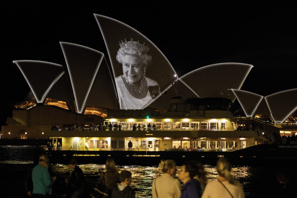 An image of the late Queen Elizabeth II is projected onto the sails of the Sydney Opera House on Sept. 10, 2022, in Sydney, Australia.