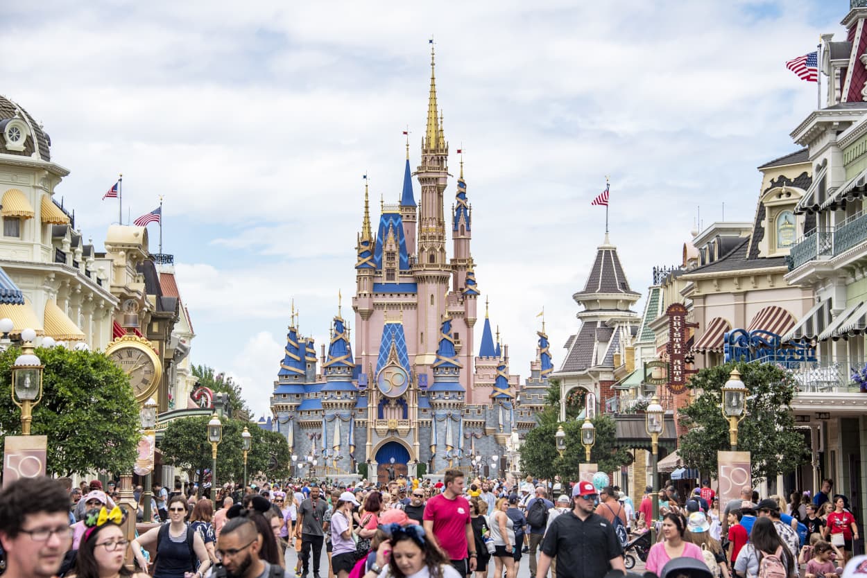 Crowds walk at the Magic Kingdom Park