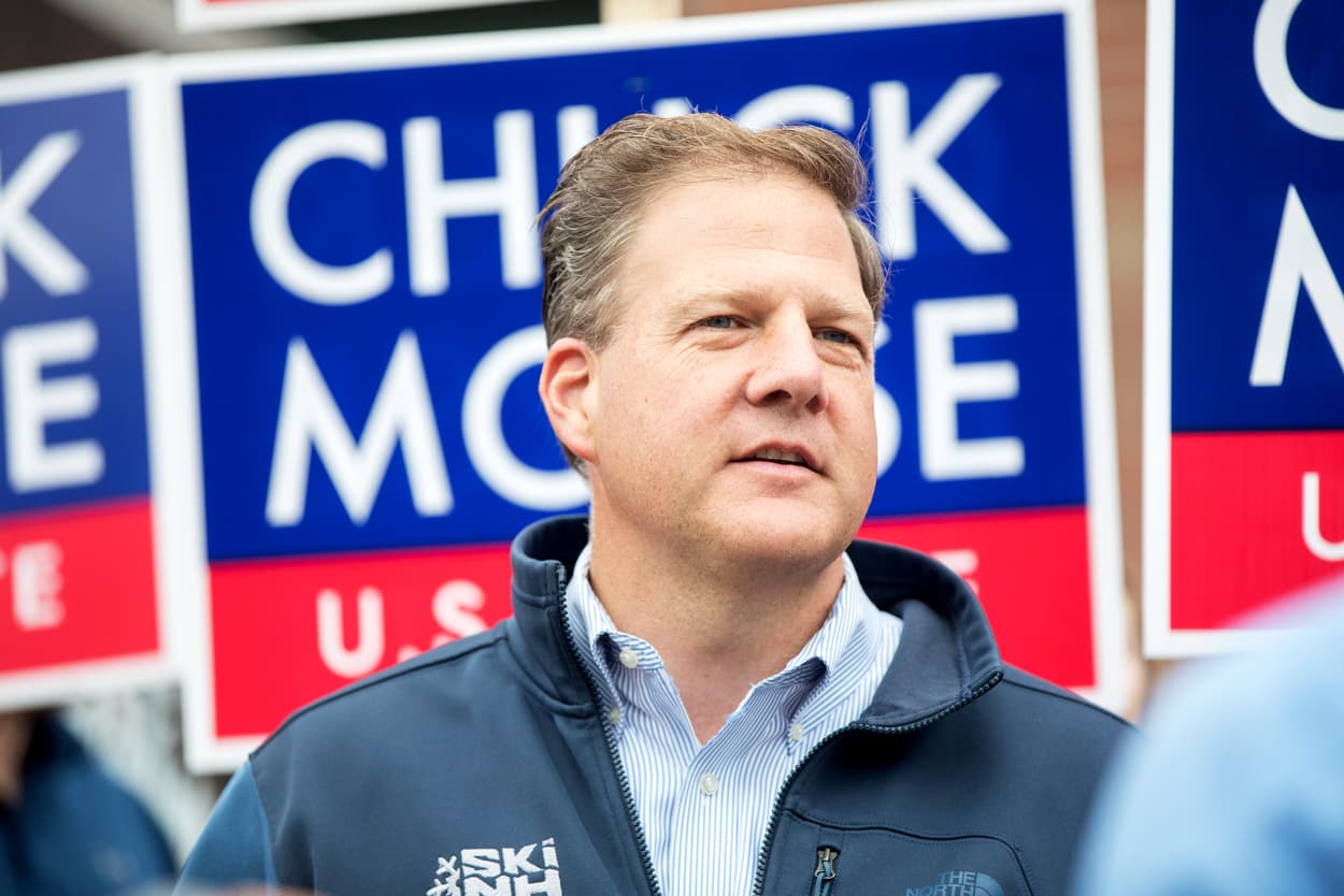 BEDFORD, NH - SEPTEMBER 13: New Hampshire Governor Chris Sununu at a campaign stop for Republican Senate candidate Chuck Morse at the Bedford High School polling location on September 13, 2022 in Bedford, New Hampshire. Morse is facing Don Bolduc, who Sununu has called a "conspiracy-theory extremist."