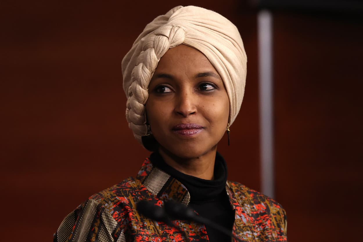 Rep. Ilhan Omar, D-Minn., during a press conference on committee assignments at the Capitol on Jan. 25, 2023.