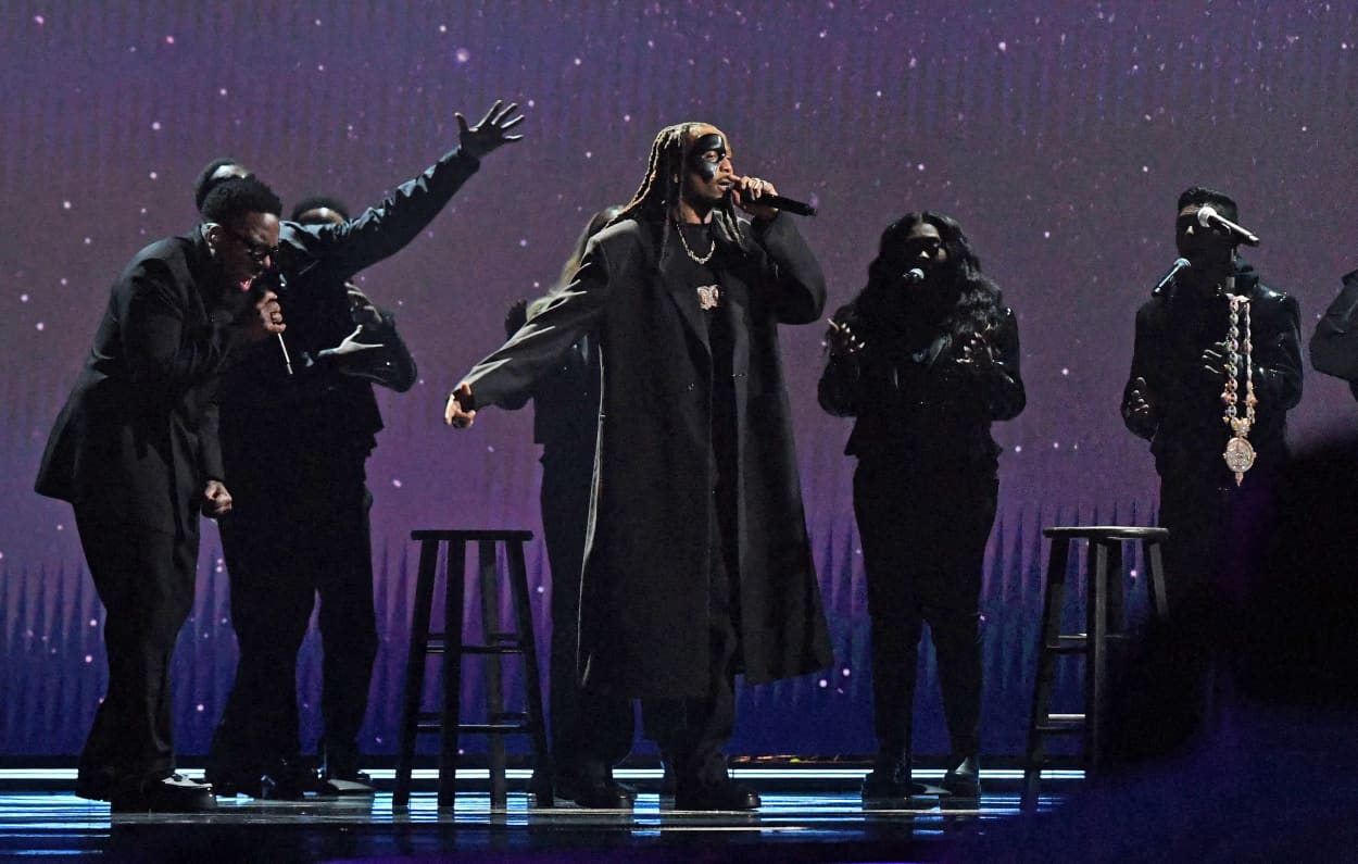 Quavo performs at the Grammy Awards.