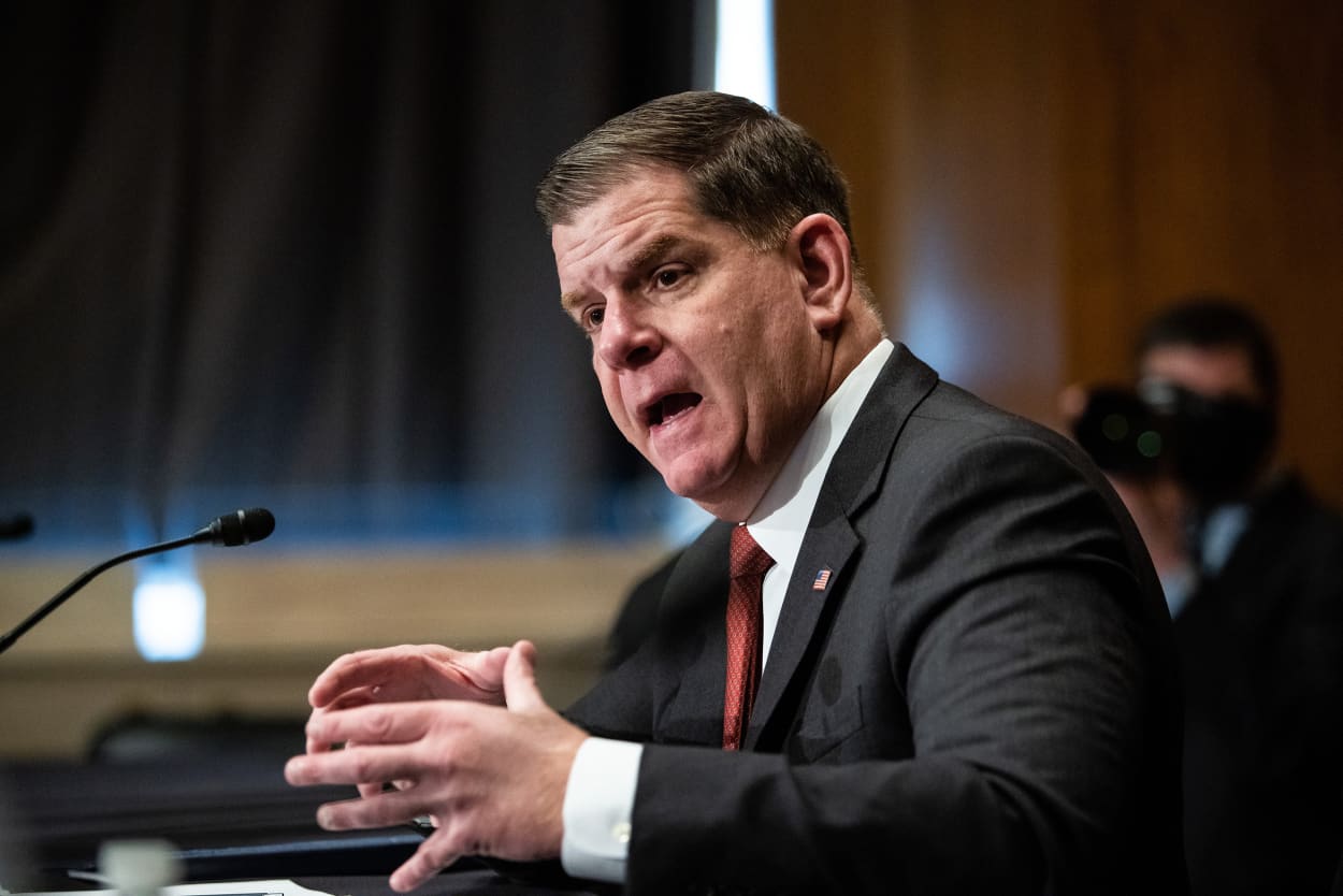 Marty Walsh, U.S. secretary of labor nominee for U.S. President Joe Biden, speaks during a Senate Health, Education, Labor, and Pensions confirmation hearing in Washington, D.C., U.S., on Thursday, Feb. 4, 2021. If confirmed by the Senate, Walsh would take control of a Labor Department that Biden has pledged to reorient toward workers, with a stronger response to the Covid-19 pandemic including a promise to issue an emergency standard that would protect workers from on-the-job infection.