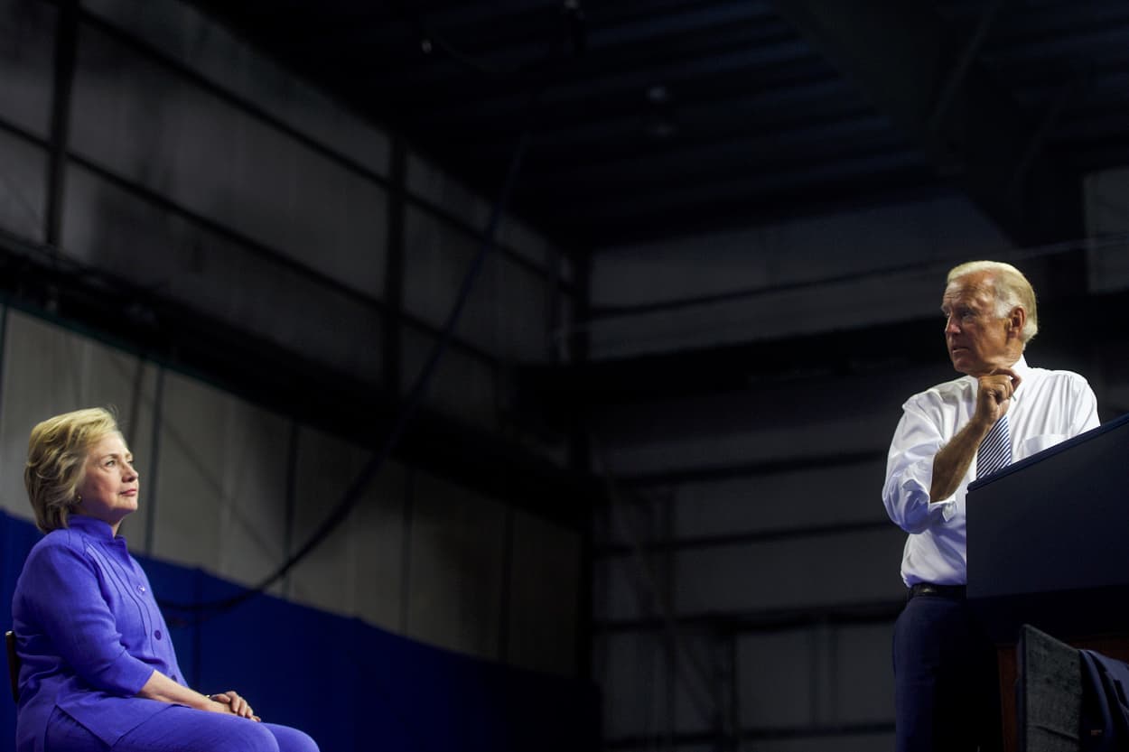 Democratic presidential nominee Hillary Clinton holds a rally with Vice President Joe Biden in Scranton, Pa., on Aug. 15, 2016.