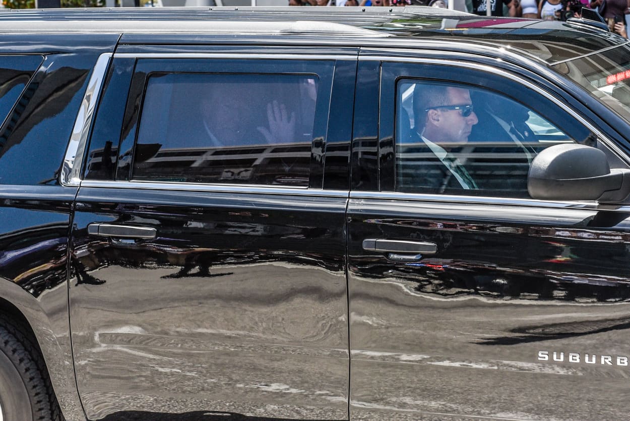 Former President Donald Trump arrives at the Wilkie D. Ferguson Jr. United States Federal Courthouse on June 13, 2023, in Miami.