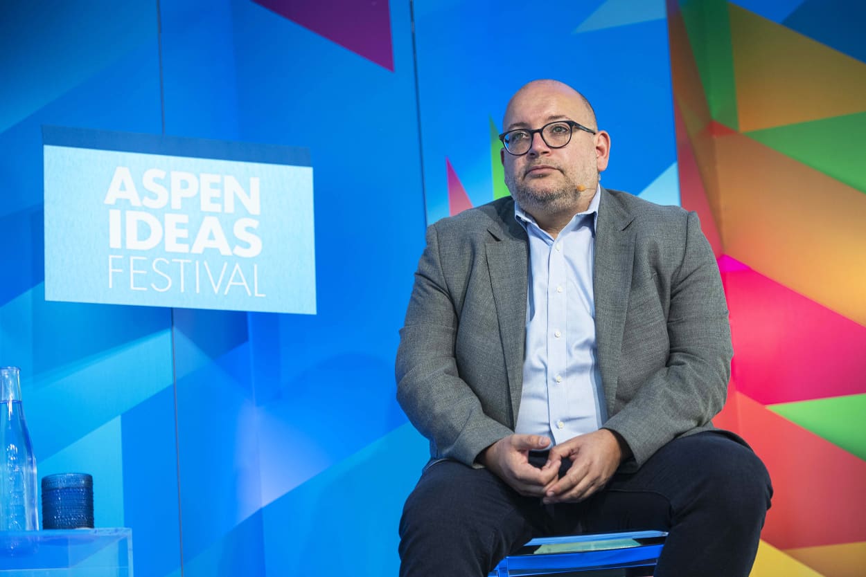 Tom Llamas moderates a discussion with Roger Carstens, Danielle Gilbert and Jason Rezaian about “The Dilemmas of Hostage Diplomacy” at Aspen Ideas Festival in Aspen, Colo. on Wednesday, June 28, 2023.
