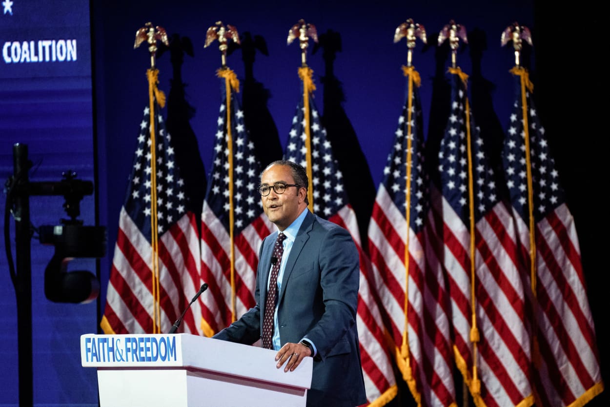 Former Representative Will Hurd, a Republican from Texas, speaks during the Road to Majority's Faith and Freedom policy conference in Washington, DC on June 24, 2023.