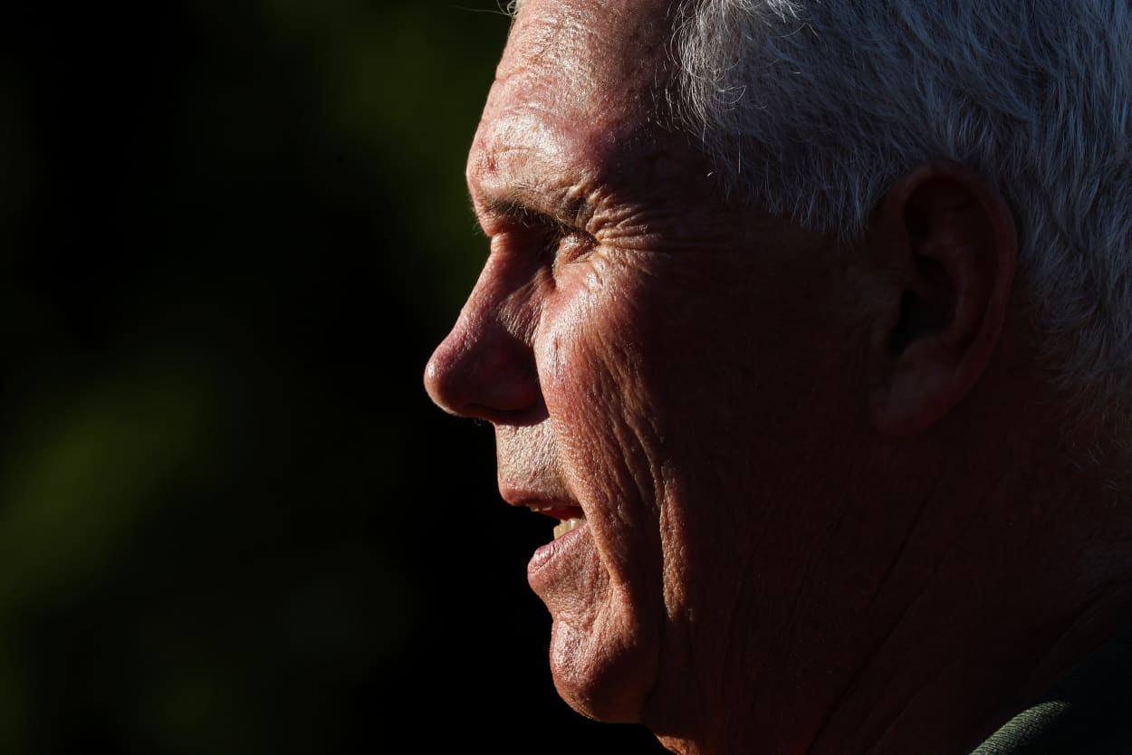 Republican presidential candidate former Vice President Mike Pence in Clinton, Iowa, on July 30, 2023.