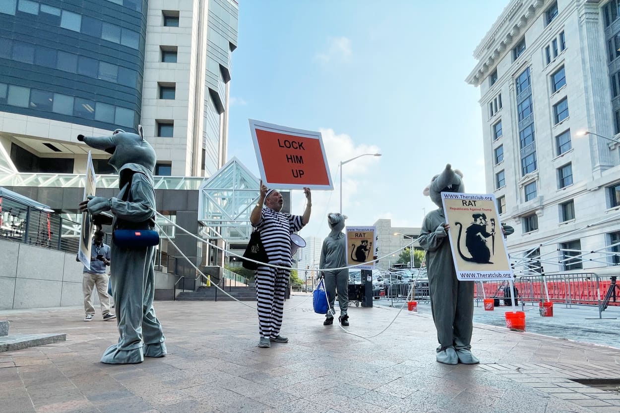 Protesters outside the Fulton County Jail on Thursday morning.