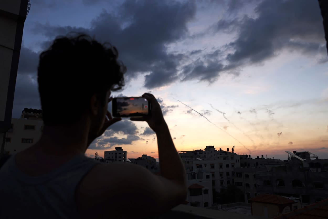 Dozens of rockets were fired from the blockaded Gaza Strip towards Israel on October 7, 2023.