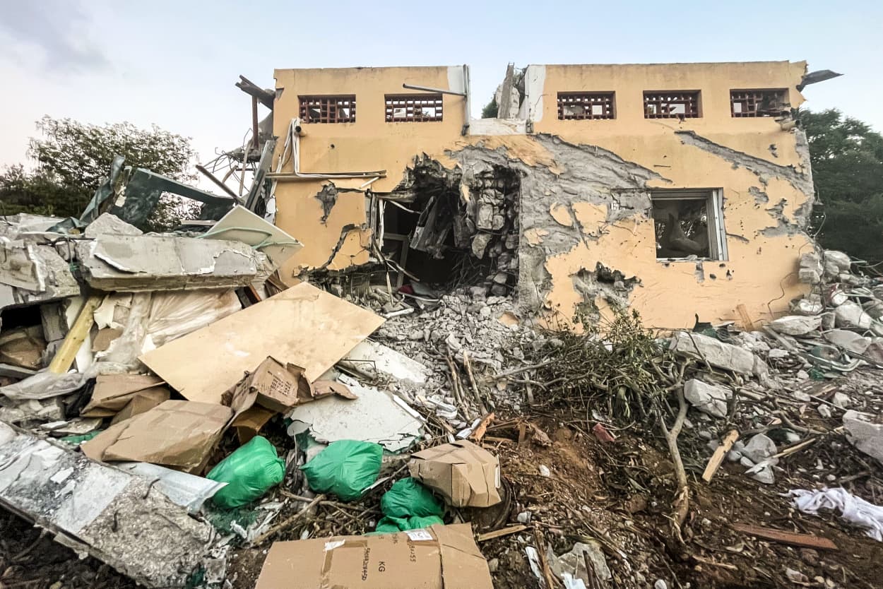 Blown out homes and buildings in Be’eri, Israel