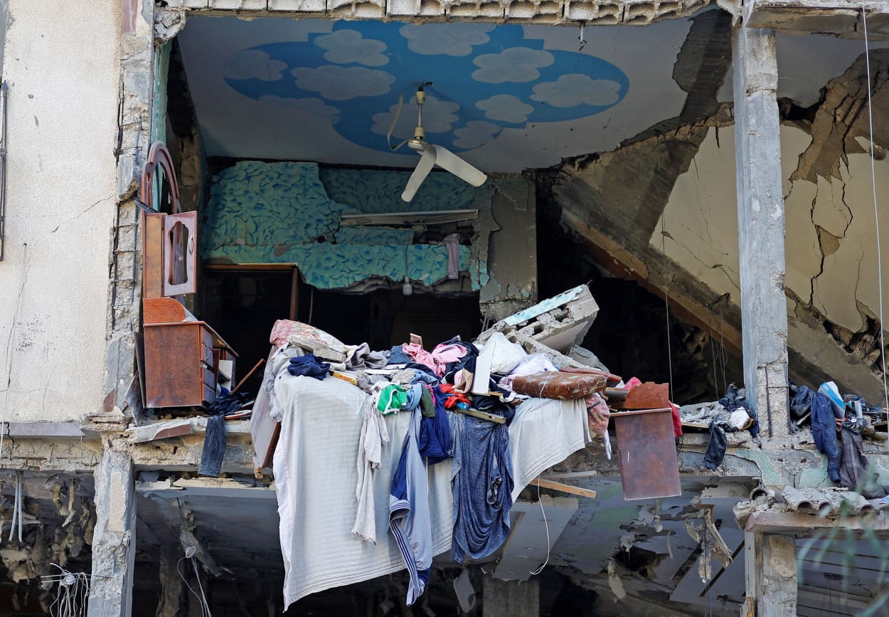 A destroyed house after an Israeli strike in Khan Yunis, southern Gaza Strip, on Oct. 20, 2023.
