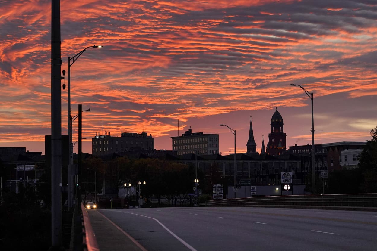 Lewiston, Maine, at dawn.