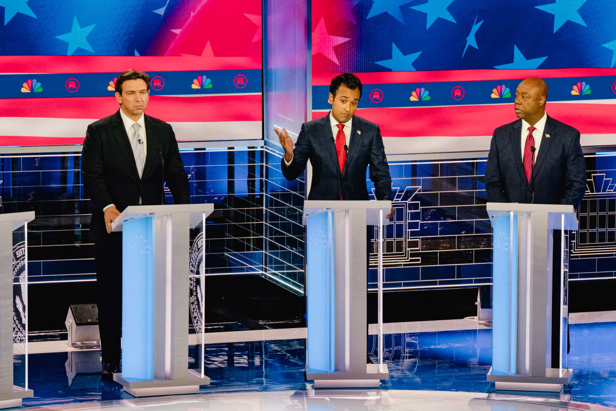 Florida Gov. Ron DeSantis, businessman Vivek Ramaswamy and Sen. Tim Scott of South Carolina.