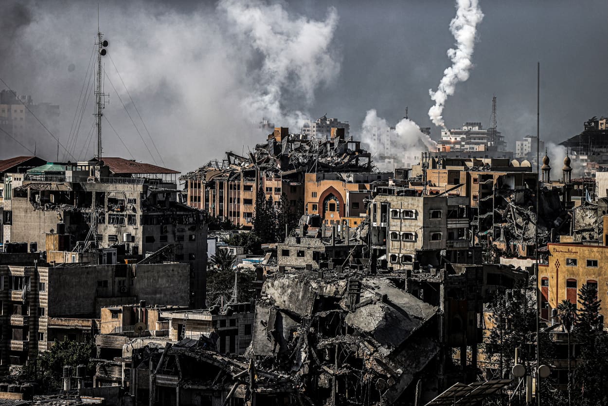 Smoke rises over Gaza City.