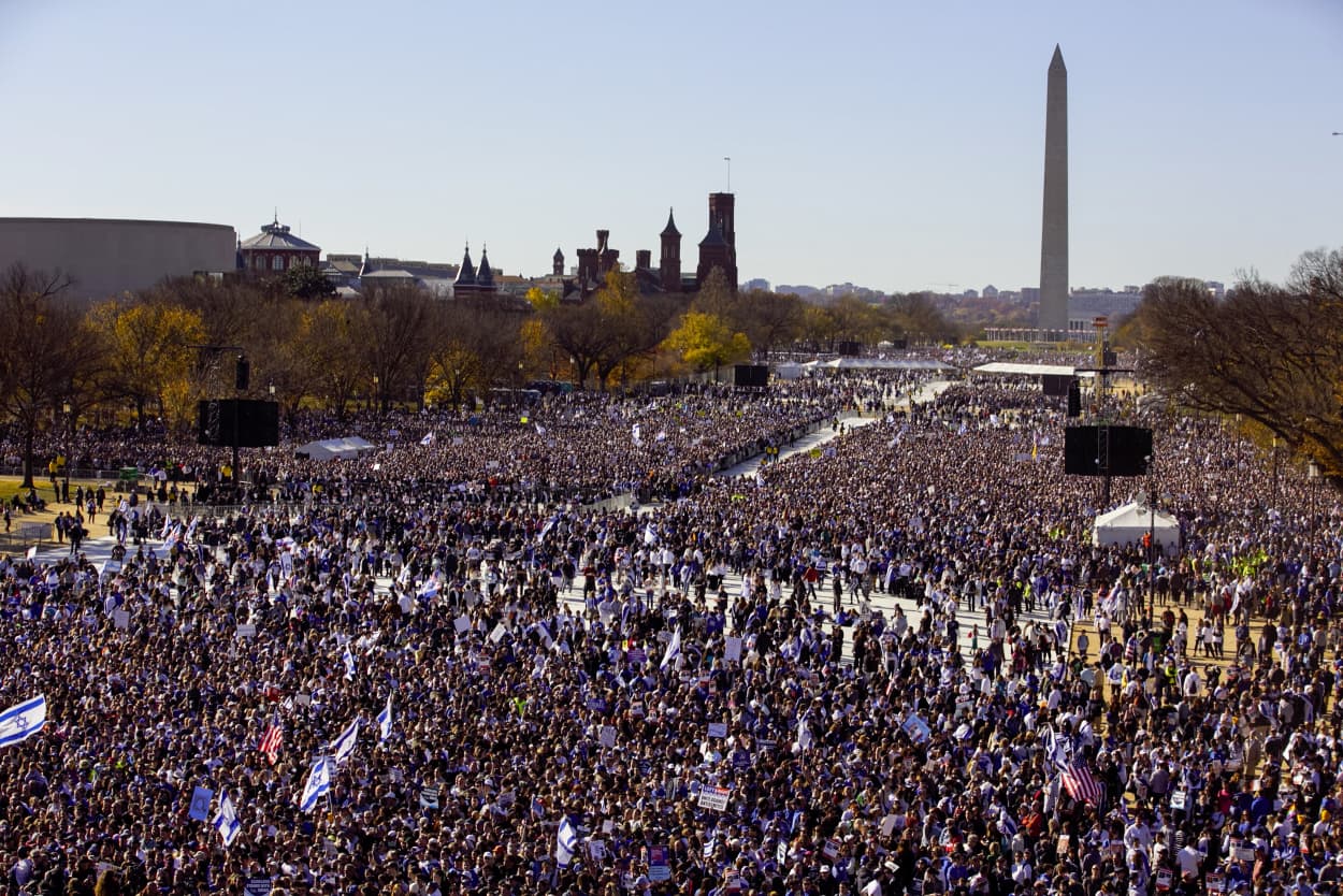 People attend a "March for Israel" rally in Washington, D.C.