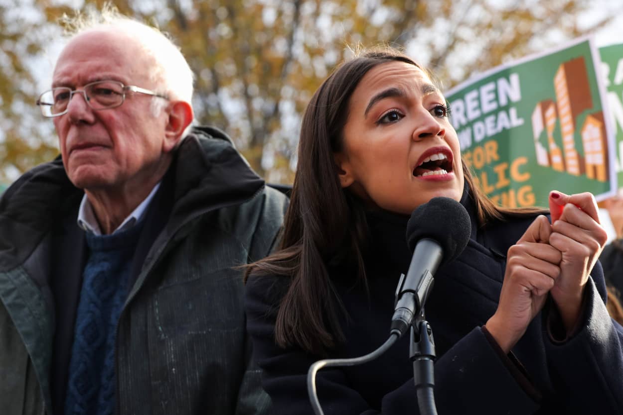 Sen. Bernie Sanders, I-Vt., and Rep. Alexandria Ocasio-Cortez, D-N.Y., outside the Capitol.