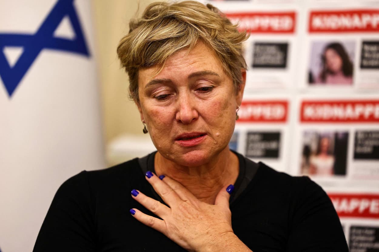 Iris Haim, mother of Yotam Haim, at Israel's embassy in London.