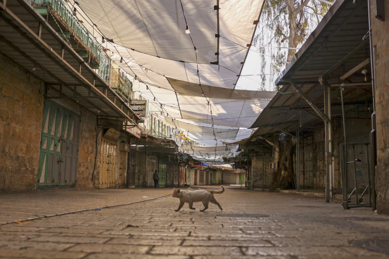Shuttered shops during a general strike in solidarity with Gaza, in the occupied West Bank city of Hebron, on Dec. 11, 2023.