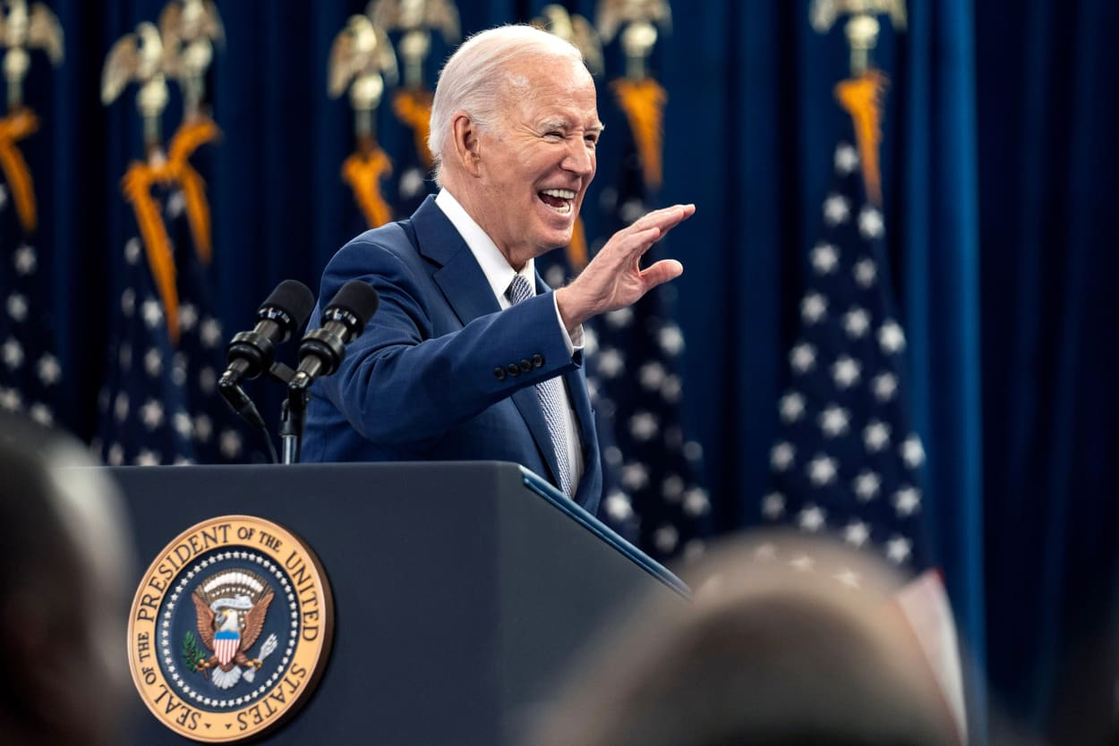 President Joe Biden waves as he speaks on his economic plan for the country in Raleigh